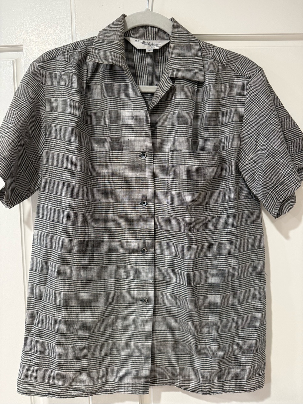 Vintage Nordstrom Linen Plaid Short-Sleeve Button-Down Shirt